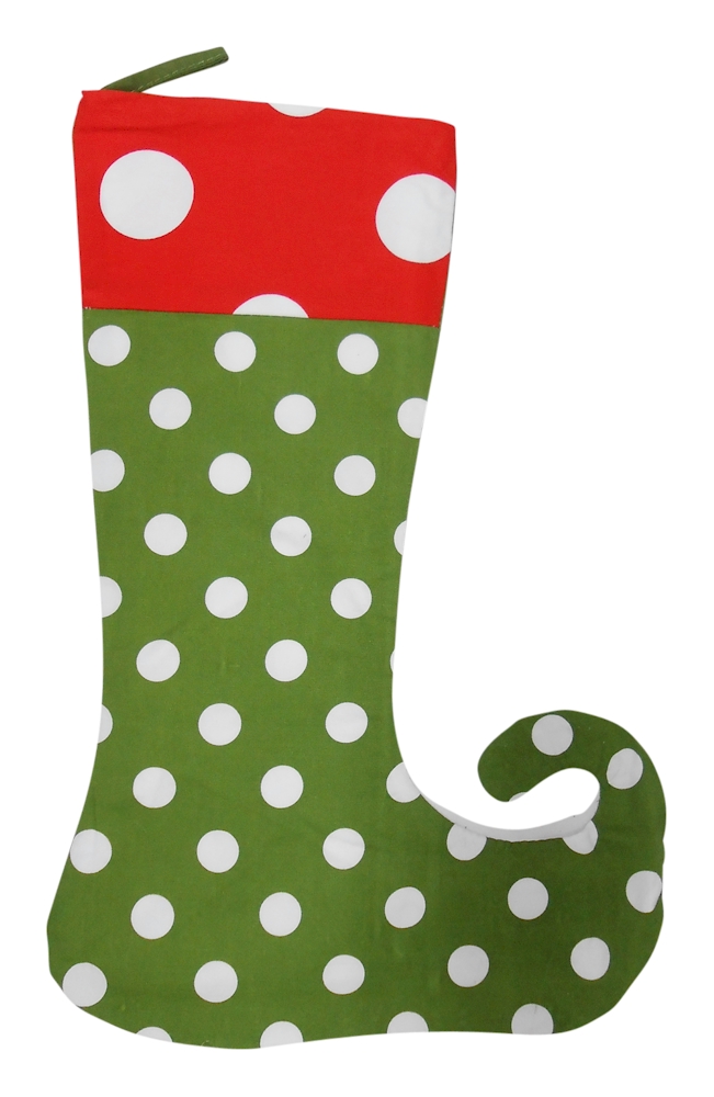 Elf Christmas Stocking - GREEN/WHITE POLKA DOTS w/ POLKA DOT TOP
