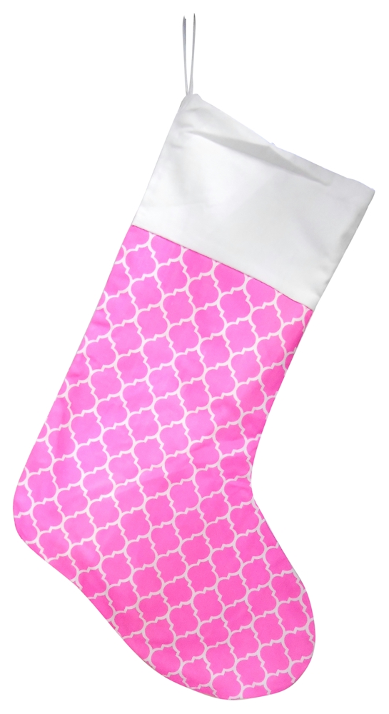 Quatrefoil Chistmas Stocking Embroidery Blanks - PINK with WHITE TOP