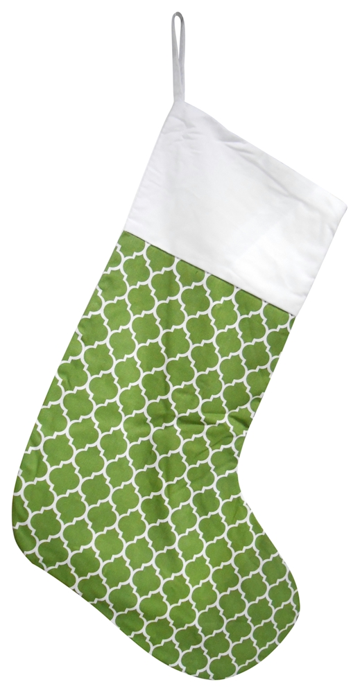 Quatrefoil Chistmas Stocking Embroidery Blanks - GREEN with WHITE TOP
