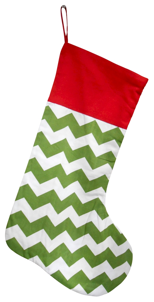 Chevron Christmas Stocking Embroidery Blanks - GREEN with RED TOP