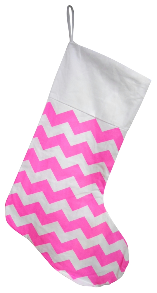 Chevron Christmas Stocking Embroidery Blanks - PINK with WHITE TOP