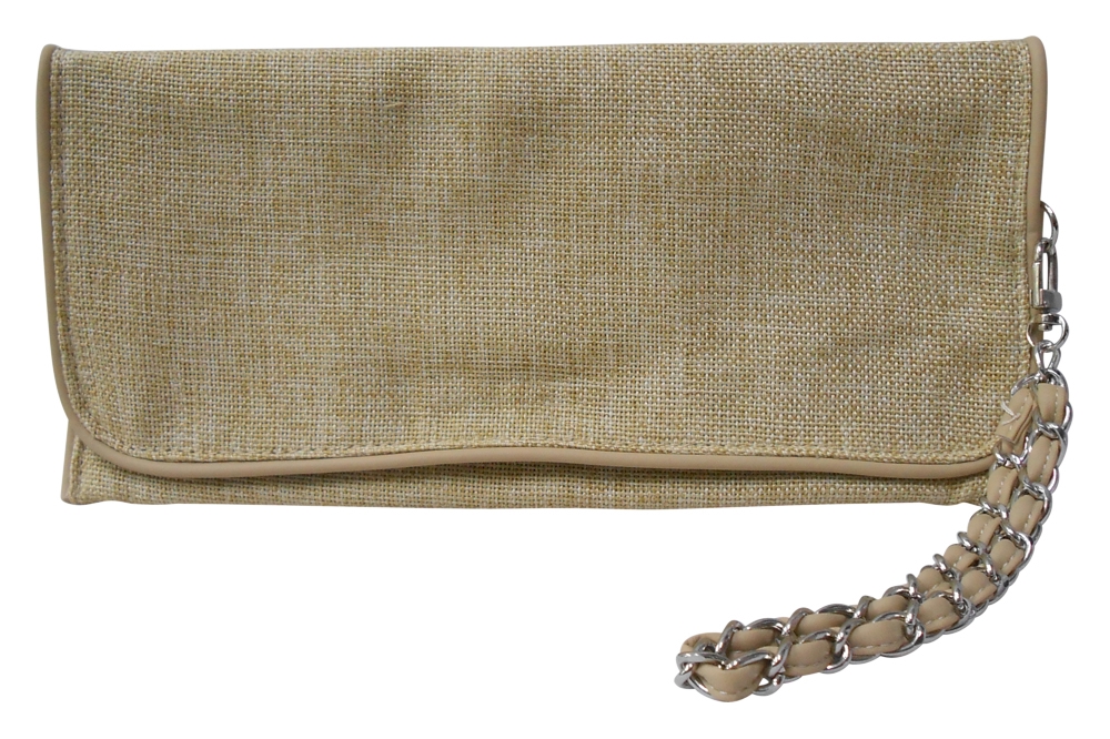 Jute Island Clutch Wristlet with Chain Embroidery Blanks - NATURAL - CLOSEOUT