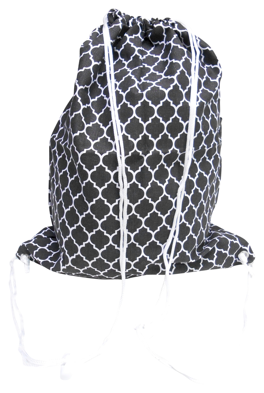 Gym Bag Drawstring Pack Embroidery Blanks in Quatrefoil Print  - BLACK