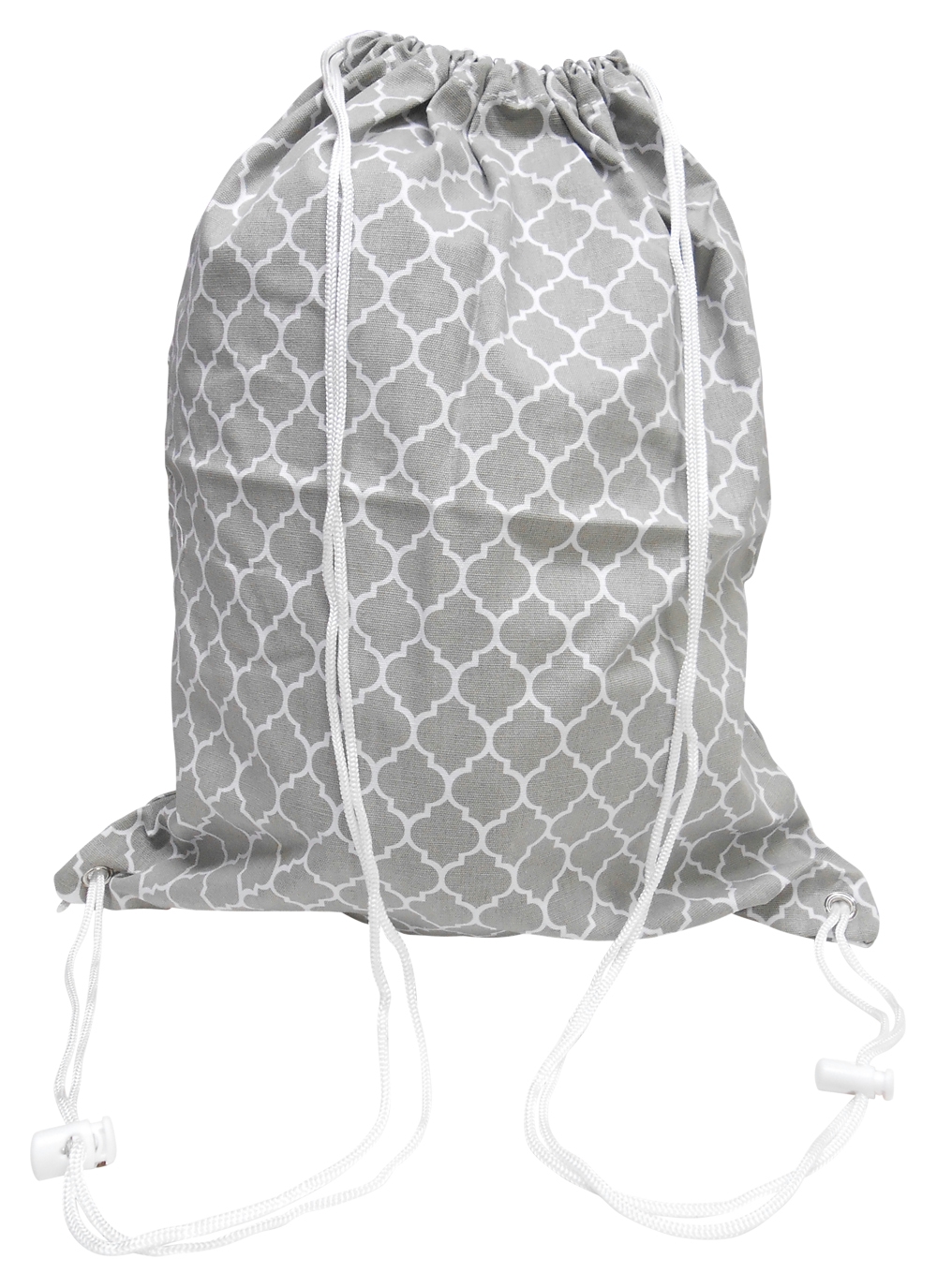 Gym Bag Drawstring Pack Embroidery Blanks in Quatrefoil Print  - GRAY