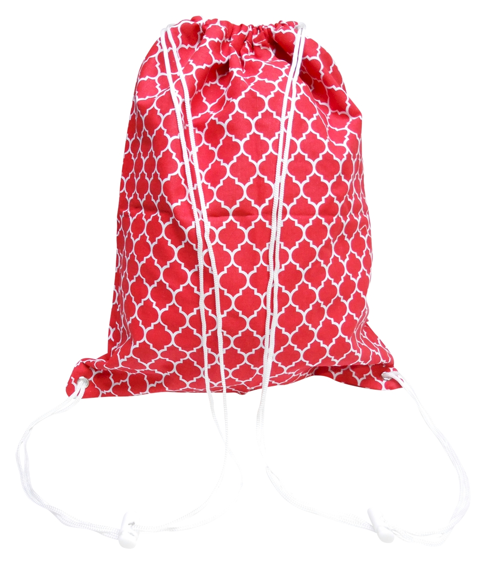 Gym Bag Drawstring Pack Embroidery Blanks in Quatrefoil Print - RED