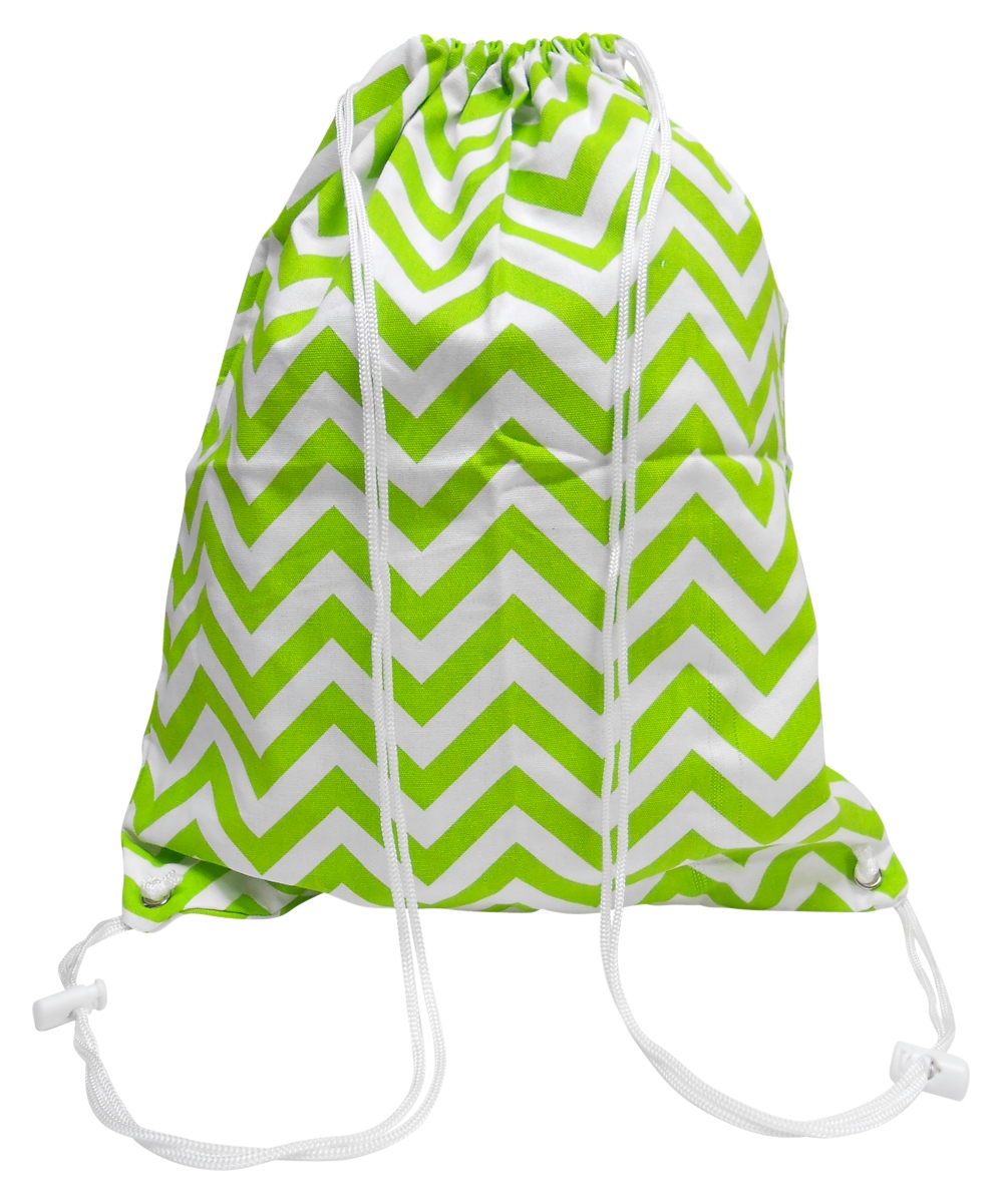 Gym Bag Drawstring Pack Embroidery Blanks in Chevron Print - LIME