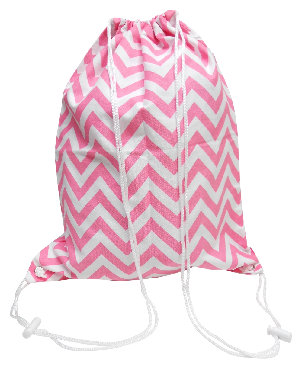 Gym Bag Drawstring Pack Embroidery Blanks in Chevron Print - HOT PINK