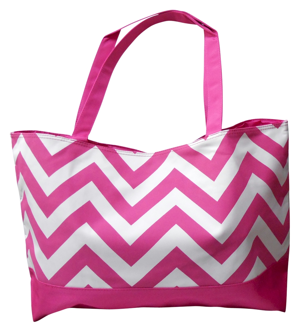 Chevron Oversized Summer Tote Embroidery Blanks - HOT PINK
