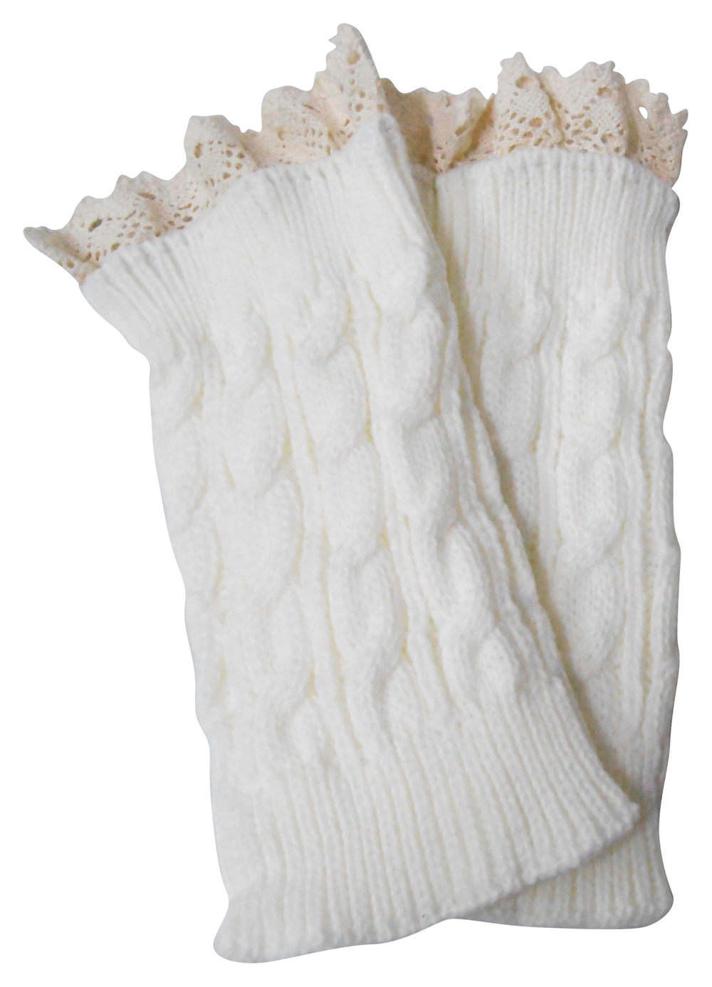 Cable Knit Boot Cuff with Lace Top - IVORY - CLOSEOUT