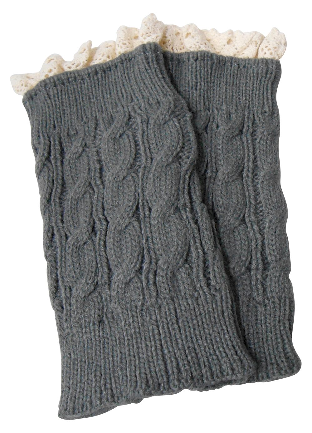 Cable Knit Boot Cuff with Lace Top - GRAY - CLOSEOUT