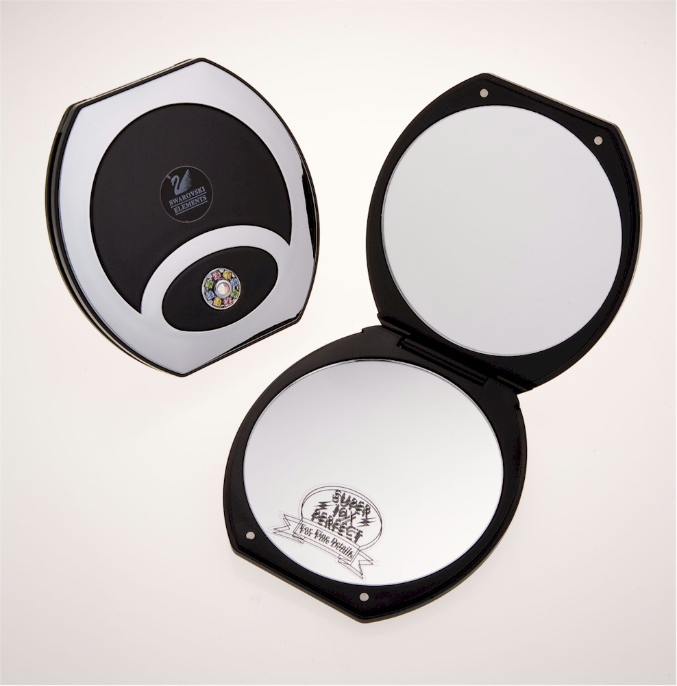 Large 10X Compact Mirror w/Swarovski Crystals - Classic Black - CLOSEOUT