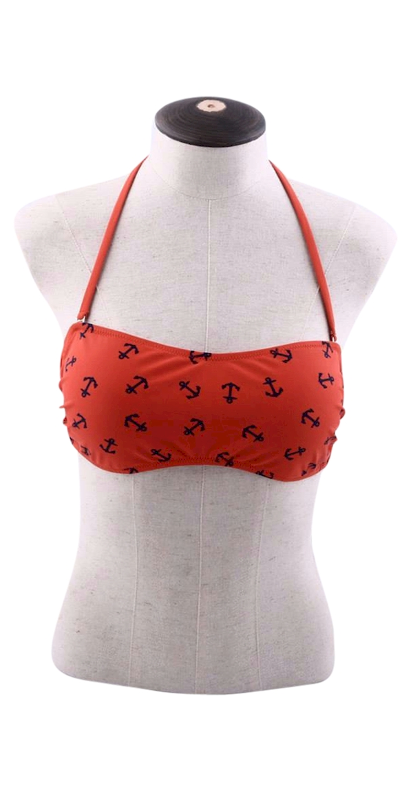 Bandeau Bikini Swimsuit Top - DARK CORAL ANCHOR