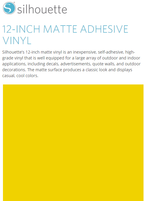 Silhouette Matte Adhesive Vinyl 12" x 6' Roll - YELLOW - CLOSEOUT