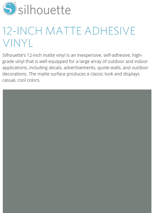 Silhouette Matte Adhesive Vinyl 12" x 6' Roll - GRAY - CLOSEOUT