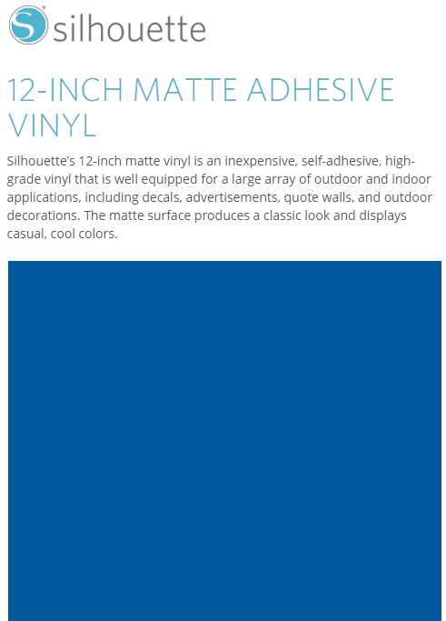 Silhouette Matte Adhesive Vinyl 12" x 6' Roll - BLUE - CLOSEOUT