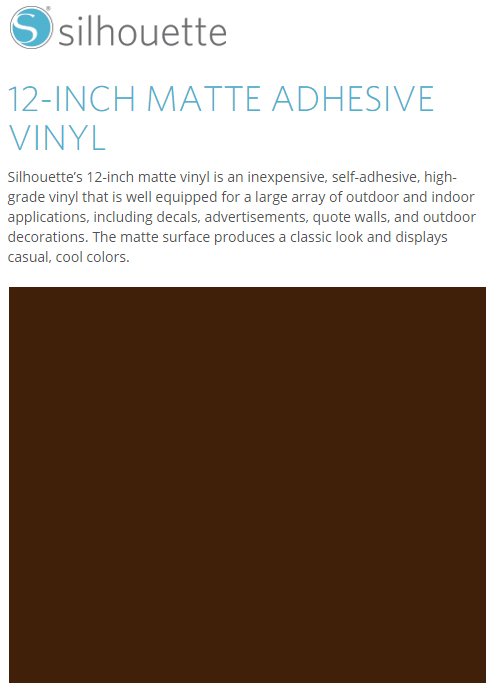 Silhouette Matte Adhesive Vinyl 12" x 6' Roll - BROWN - CLOSEOUT