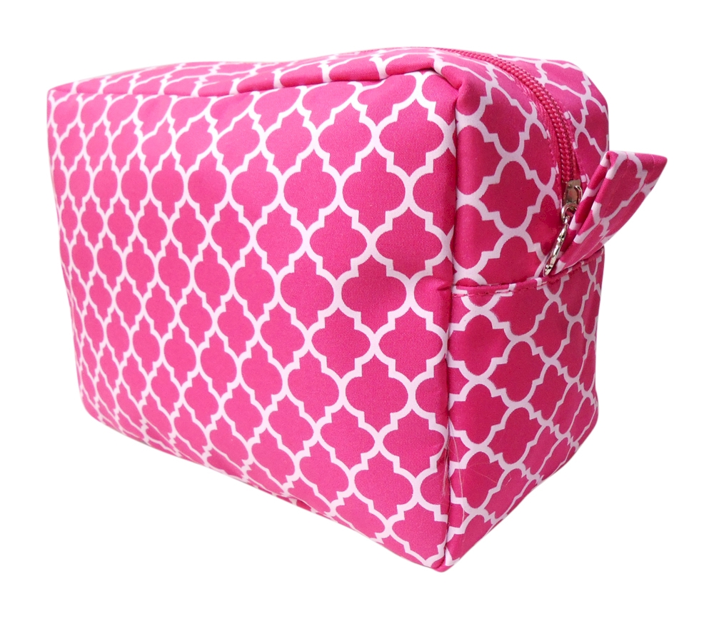 Quatrefoil Cosmetic Bag Embroidery Blanks - HOT PINK - CLOSEOUT