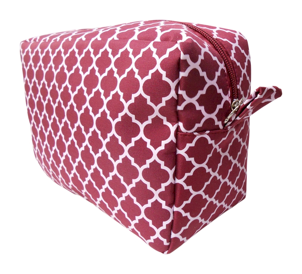 Quatrefoil Cosmetic Bag Embroidery Blanks - BURGUNDY - CLOSEOUT