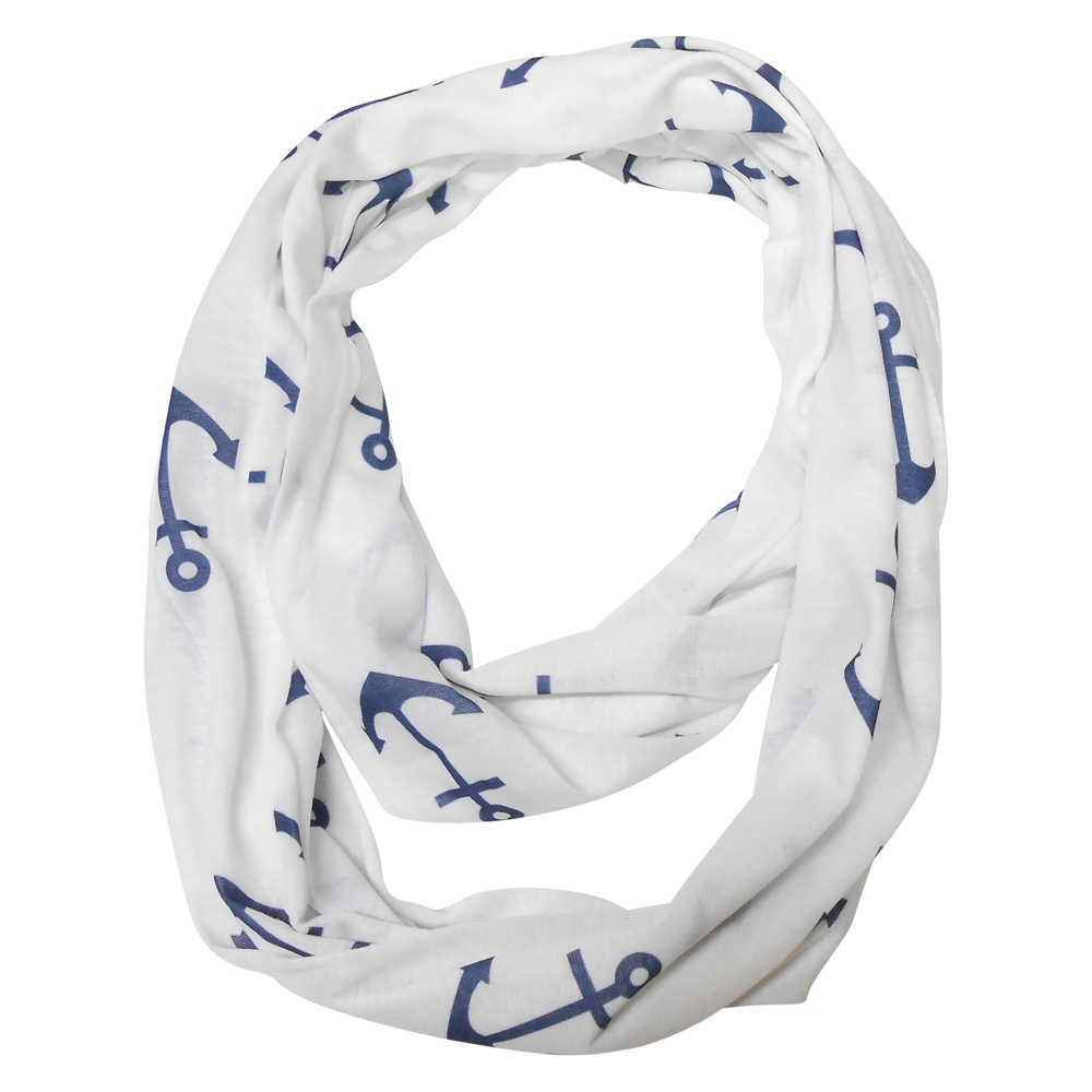 Anchor Print Jersey Knit Infinity Scarf Embroidery Blanks - NAVY - CLOSEOUT