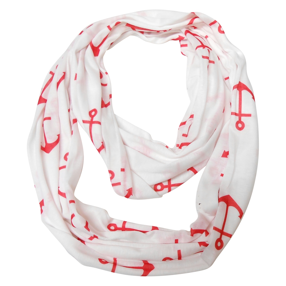 Anchor Print Jersey Knit Infinity Scarf Embroidery Blanks - RED - CLOSEOUT