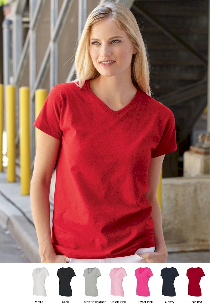 Fruit of the Loom - Ladies' Heavy Cotton HD™ V-Neck T-Shirt Embroidery Blanks