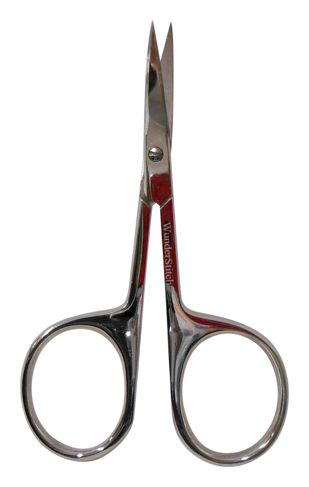 WunderStitch 4" Polished Knife-Edge Curved Embroidery Scissors with Oversized Finger Holes - CYBER CUTS