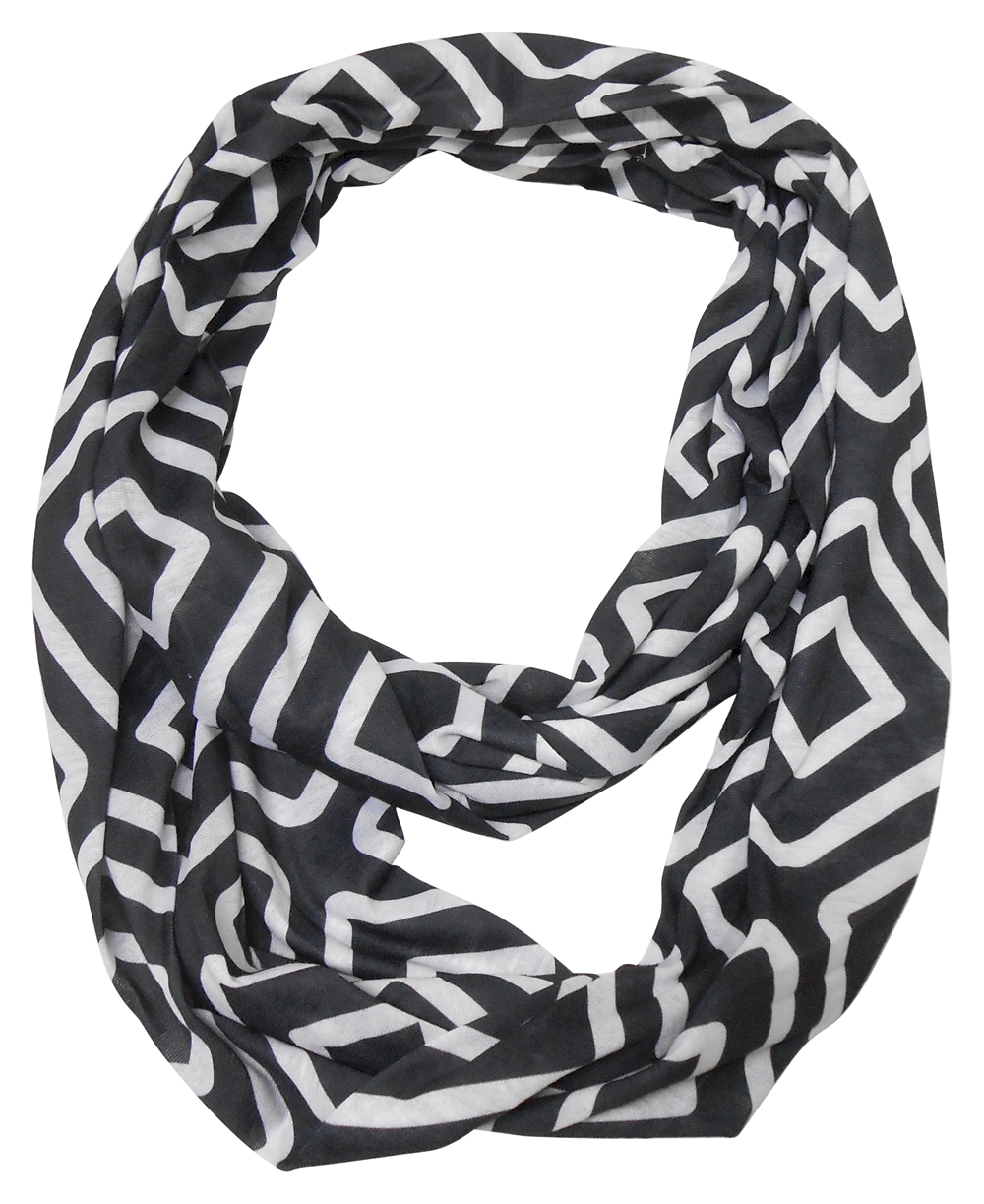 Concentric Squares Print Jersey Knit Infinity Scarf Embroidery Blanks - BLACK - CLOSEOUT
