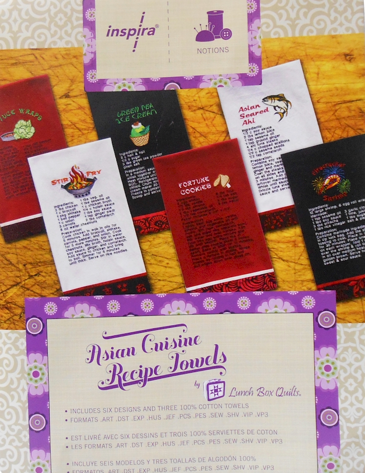 Asian Cuisine Recipe Towels Embroidery Designs by Lunch Box Quilts On A CD-ROM COMBO PACK - Includes 3 Towels