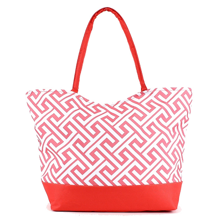 Large Greek Key Summer Tote Embroidery Blanks - CORAL