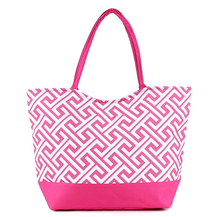 Large Greek Key Summer Tote Embroidery Blanks - HOT PINK