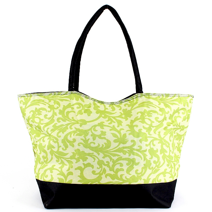 Oversized Floral Print Summer Tote Embroidery Blanks - LIME