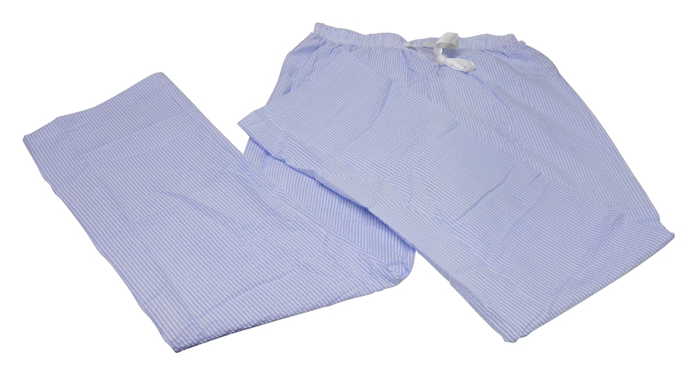 Ladies Seersucker Pajama Pants Embroidery Blanks - BLUE
