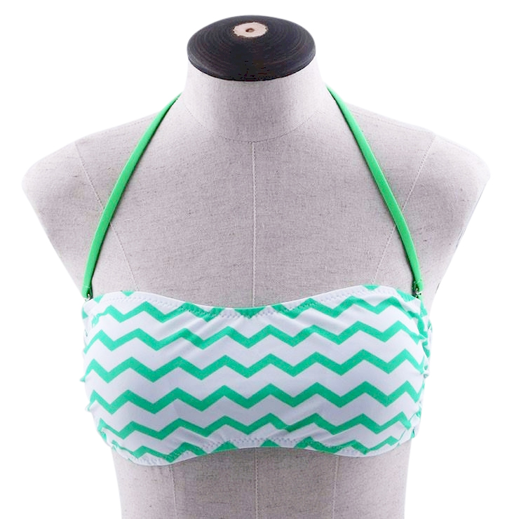 Bandeau Bikini Swimsuit Top -  LIME GREEN CHEVRON