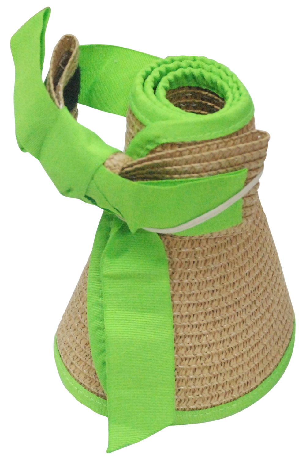 Adjustable Wide Brim Visor with Bow - LIME - CLOSEOUT