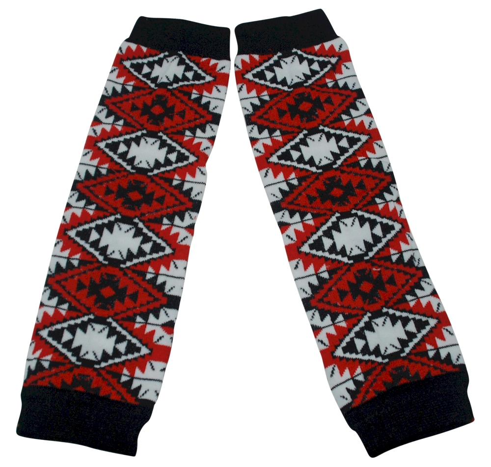 Tribal Print Baby Leg Warmers - BLACK, WHITE & RED - CLOSEOUT