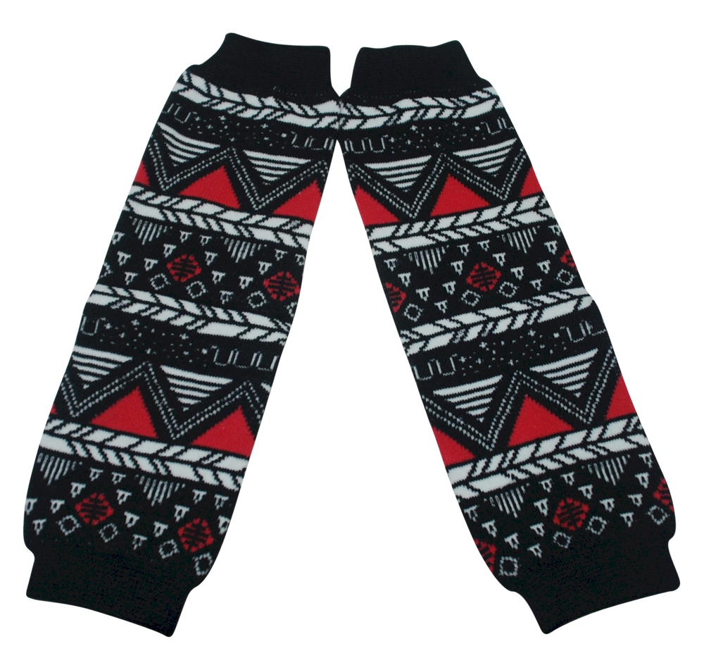 Chevron Tribal Print Baby Leg Warmers - BLACK, WHITE & RED - CLOSEOUT