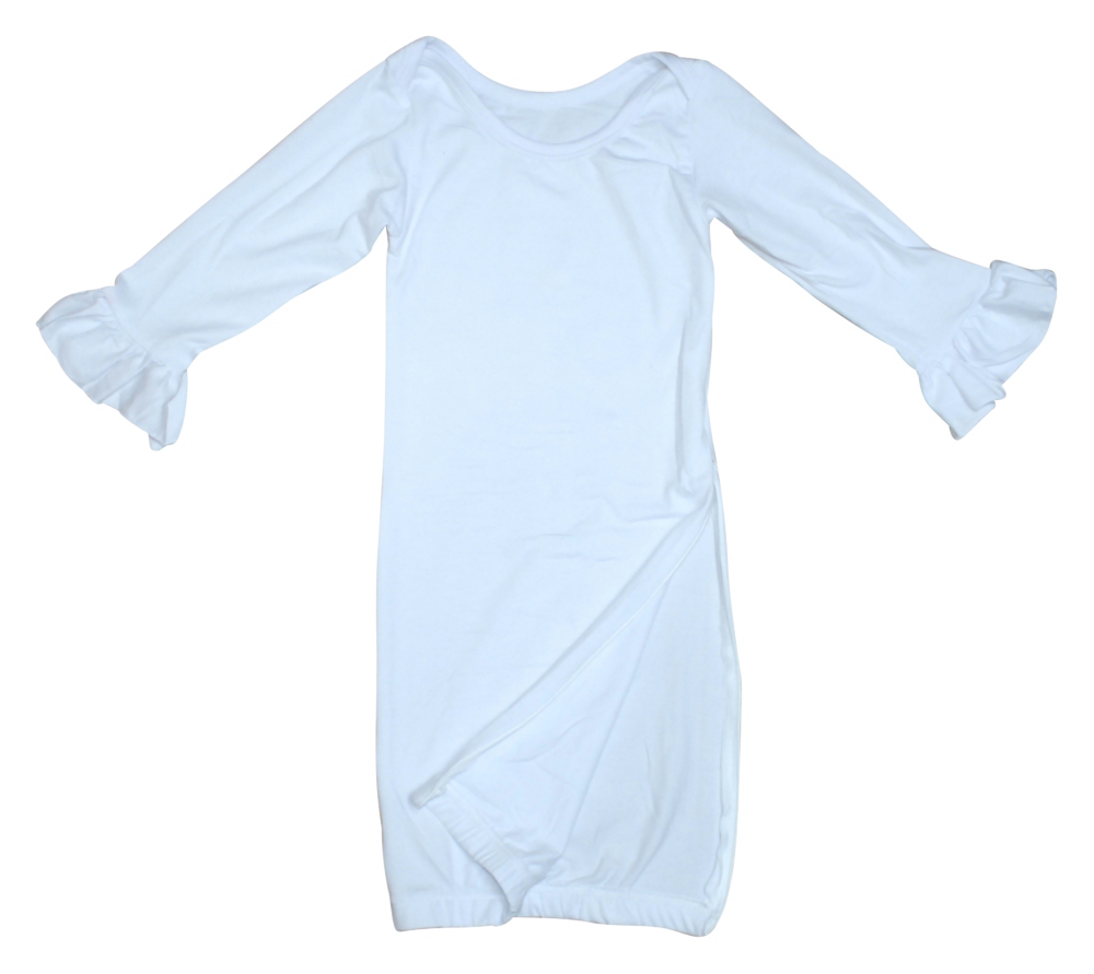 The Coral Palms® EasyStitch Newborn Layette Gown with Invisible Zipper for Easy Embroidery - WHITE with RUFFLES