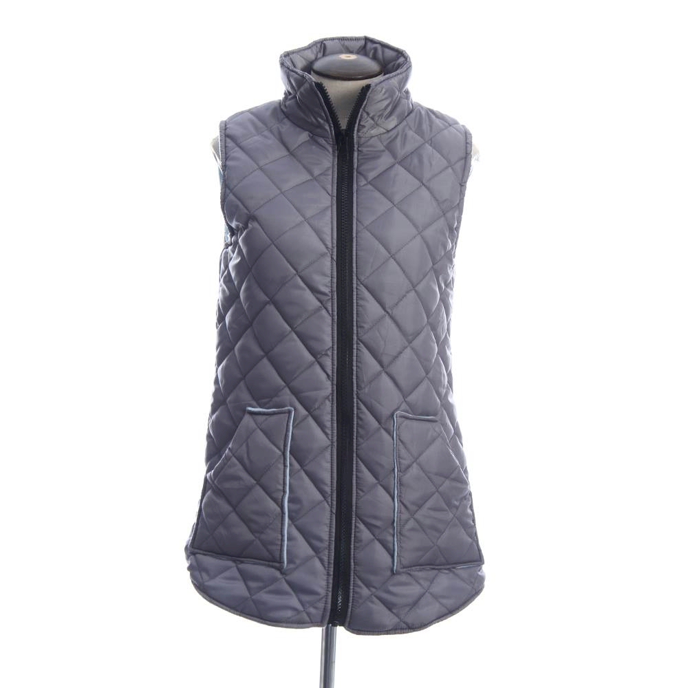 Diamond Quilted Legging Length Vest - GRAY w/ ARCTIC BLUE - CLOSEOUT