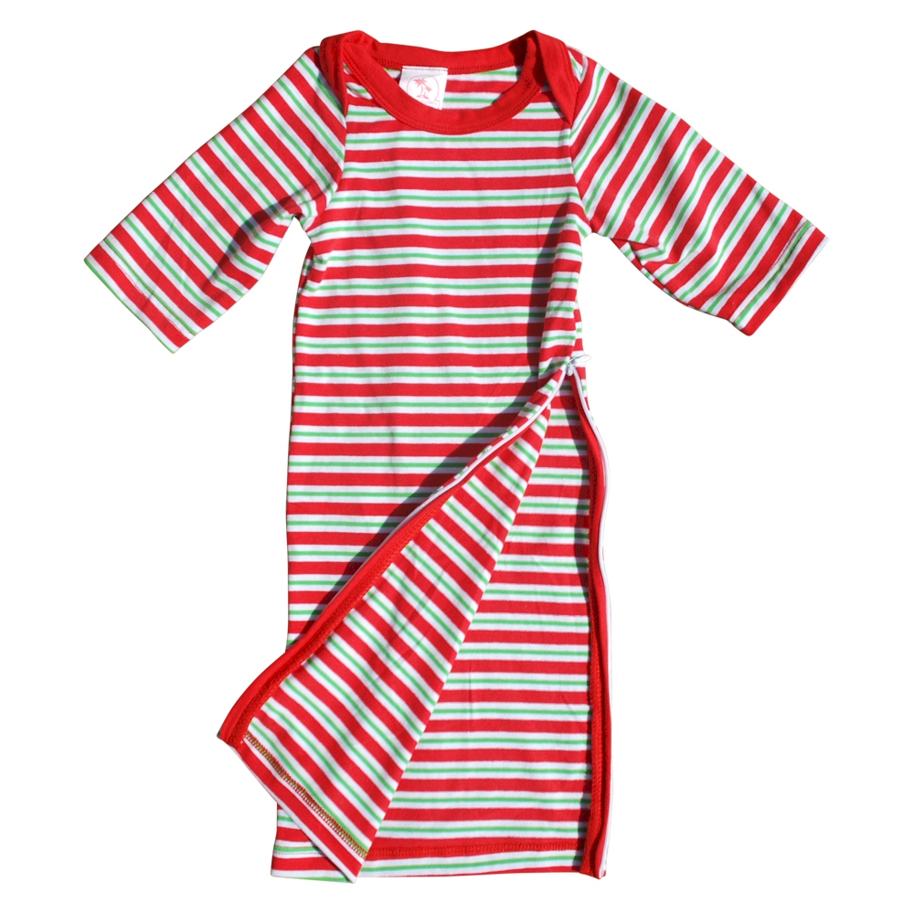 EasyStitch Newborn Christmas Baby Layette Gown w/ Invisible Zipper on Side - Size 0-3M - CANDY CANE STRIPES - CLOSEOUT