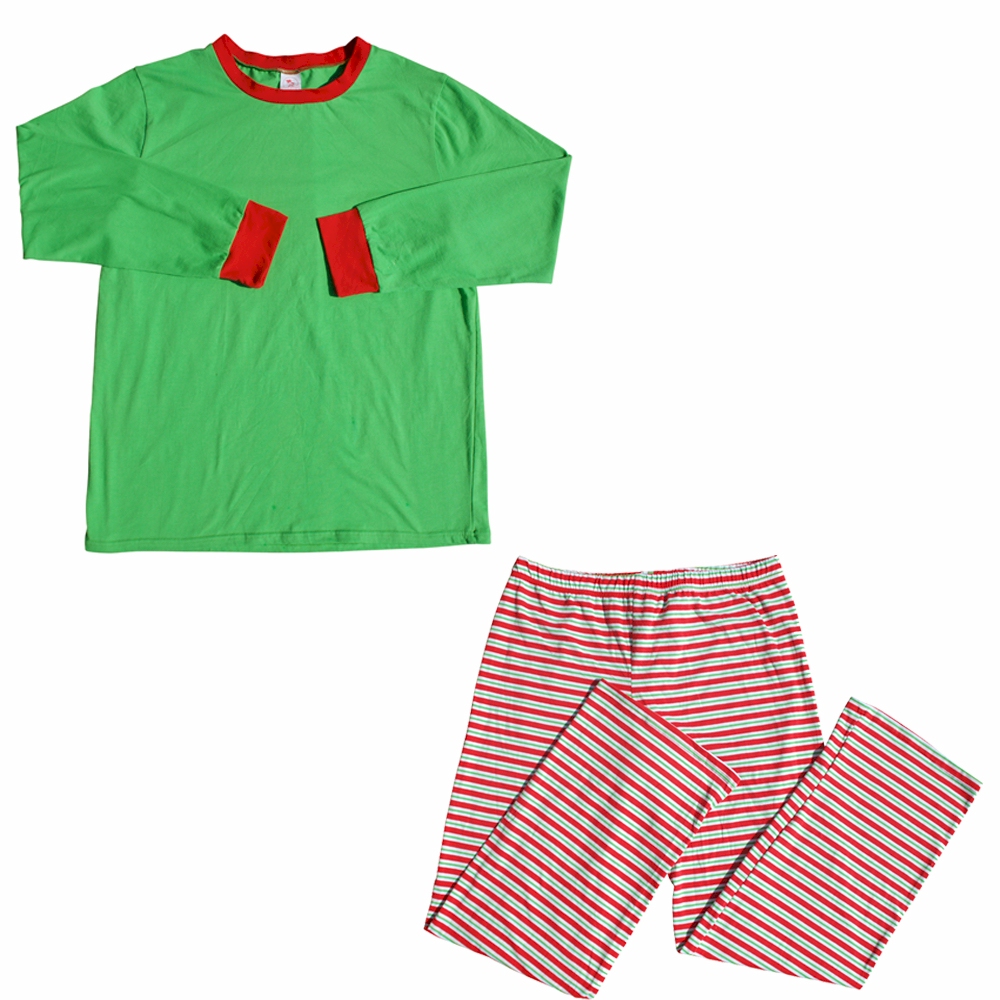 Adult Candy Cane Striped Christmas Pajamas - GREEN SHIRT - CLOSEOUT