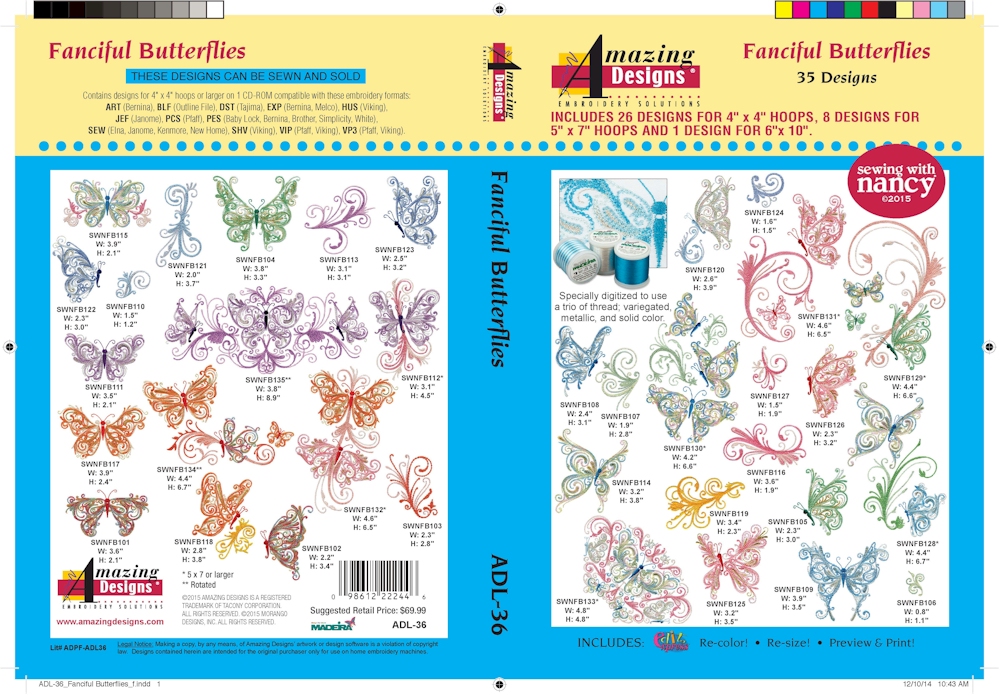 Fanciful Butterflies Embroidery Designs by Amazing Designs on a Multi-Format CD-ROM ADL-36