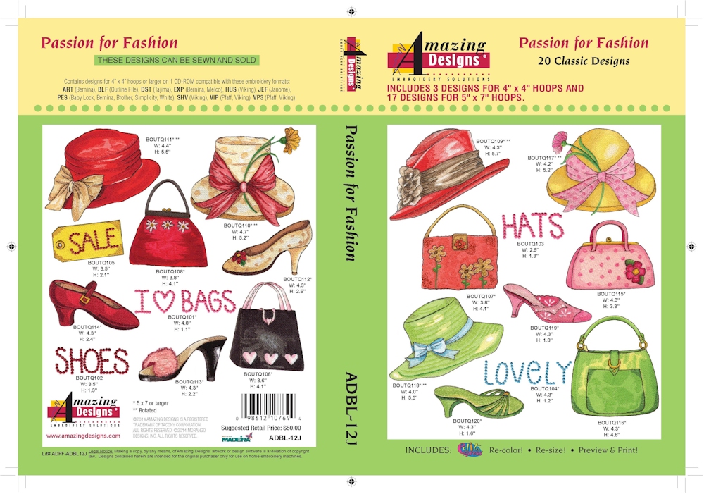 Passion For Fashion Embroidery Designs by Amazing Designs on a Multi-Format CD-ROM ADBL-12J
