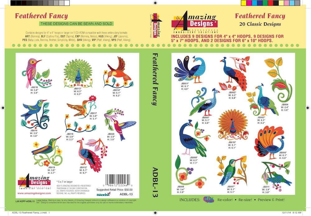 Feathered Fancy Embroidery Designs by Amazing Designs on a Multi-Format CD-ROM ADBL-13