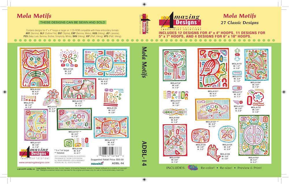 Mola Motifs Embroidery Designs by Amazing Designs on a Multi-Format CD-ROM ADBL-14