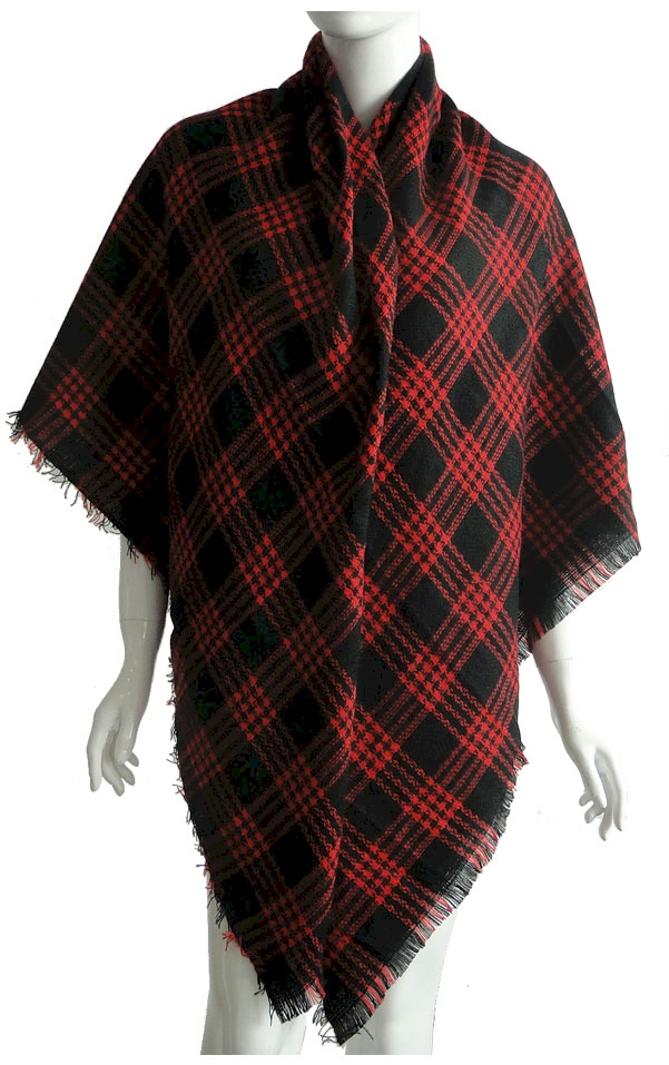 Designer-Style Plaid Blanket Scarf - BLACK/RED - CLOSEOUT