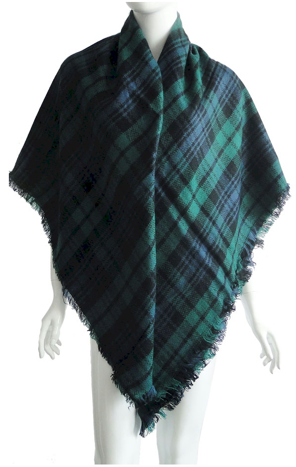 Designer-Style Tartan Checked Plaid Blanket Scarf - GREEN/BLUE