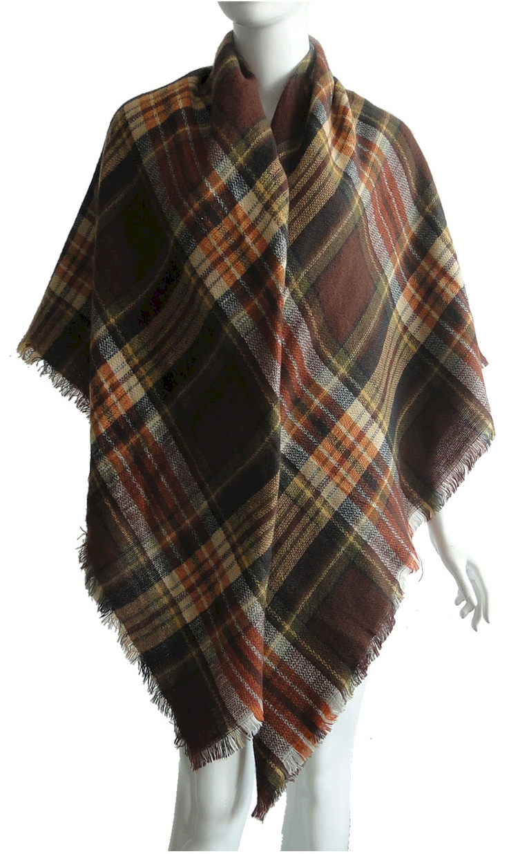Designer-Style Tartan Checked Plaid Blanket Scarf - BROWN/ORANGE/WHITE - CLOSEOUT
