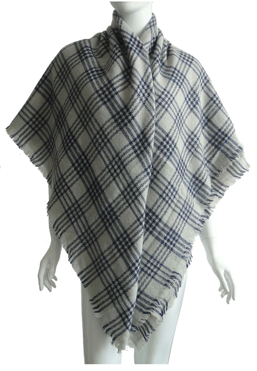 Designer-Style Plaid Blanket Scarf - GRAY/BLUE - CLOSEOUT