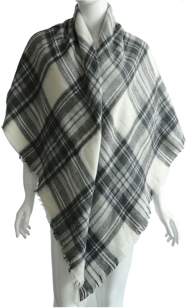 Designer-Style Plaid Blanket Scarf - BLACK/WHITE - CLOSEOUT