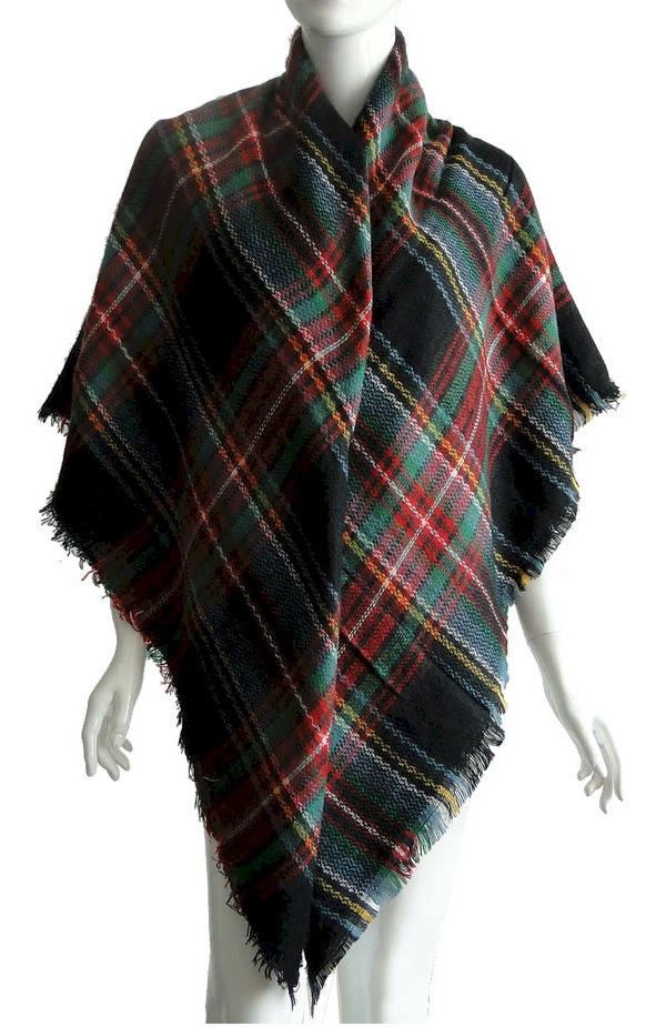 Designer-Style Tartan Checked Plaid Blanket Scarf  - GREEN/RED - CLOSEOUT